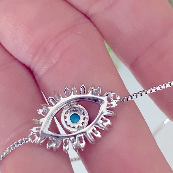 Rachel Zoe Brand New evil eye sparkly Adjustable Sterling Silver 925 bracelet 8” - Picture 4 of 4